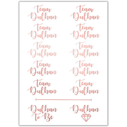 Team Dulhan Temporary Tattoo Sheet