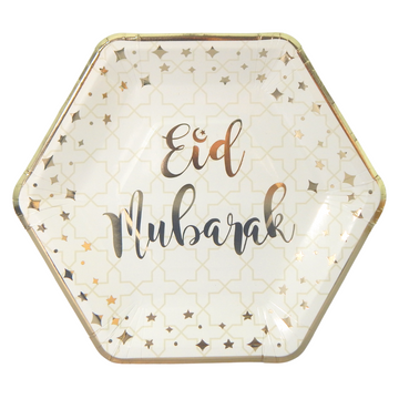 10 Pack Cream & Gold Eid Mubarak Party Plates