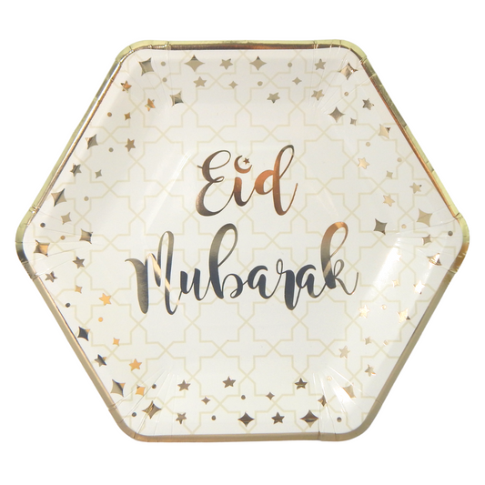 10 Pack Cream & Gold Eid Mubarak Party Plates