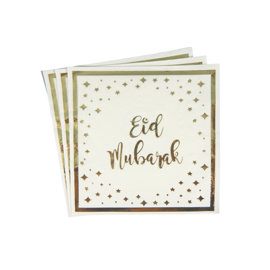 20 Pack Cream & Gold Eid Mubarak Napkins