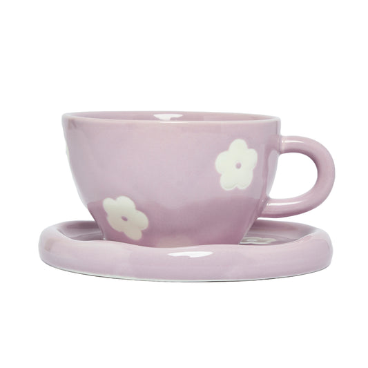 Ditsy Teacup & Saucer, Floral Lilac