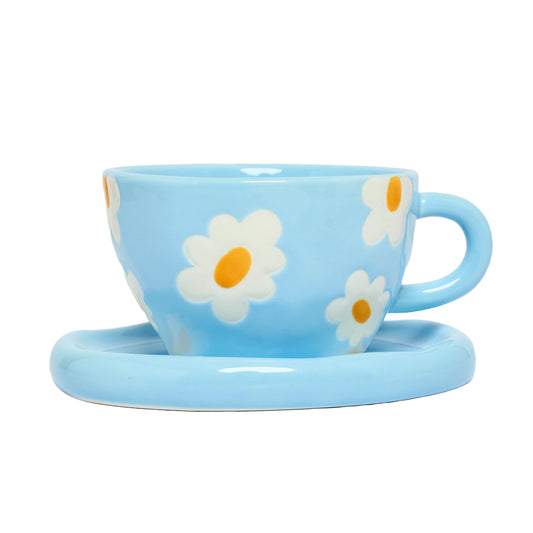 Ditsy Teacup & Saucer, Daisy Blue
