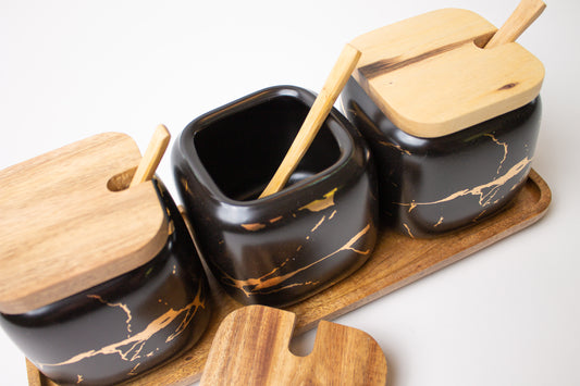 3pc Marble Ceramic Jar Set