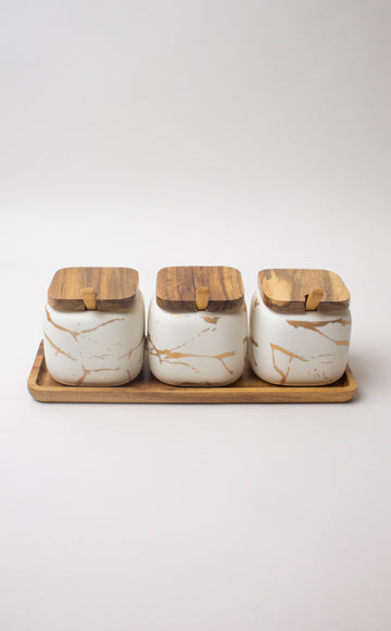 3pc Marble Ceramic Jar Set