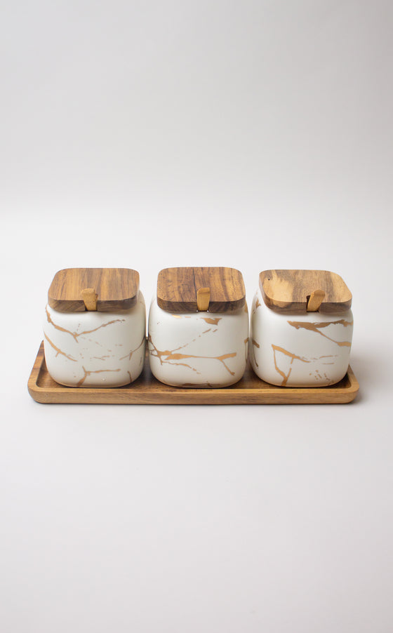 3pc Marble Ceramic Jar Set