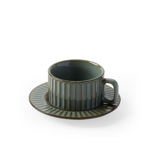 Set of 4 'Claudio' Teacup & Saucer [Dark Sage]