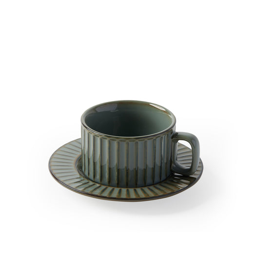 Set of 4 'Claudio' Teacup & Saucer [Dark Sage]