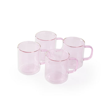 Set of 4 'Retro' Glass Mugs [Medium, Rose]
