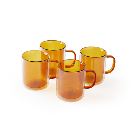 Set of 4 'Retro' Glass Mugs [Medium, Ochre]