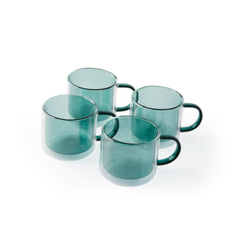 Set of 4 'Retro' Glass Mugs [Small, Moss Green]
