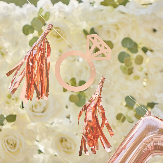 Engagement Balloon Bunting - 'Engaged' with Tassels & Rings [Rose Gold]