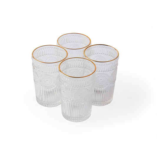 Set of 4 'Ray' Gold-Rimmed Sunflower Glasses [Large]