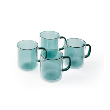 Set of 4 'Retro' Glass Mugs [Medium, Moss Green]
