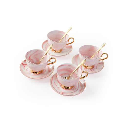 Set of 4 Mia Teacup & Saucer [Pink]