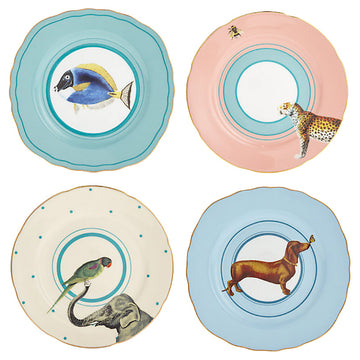 Set of 4 cake plates dog, fish, elephant, cheetah