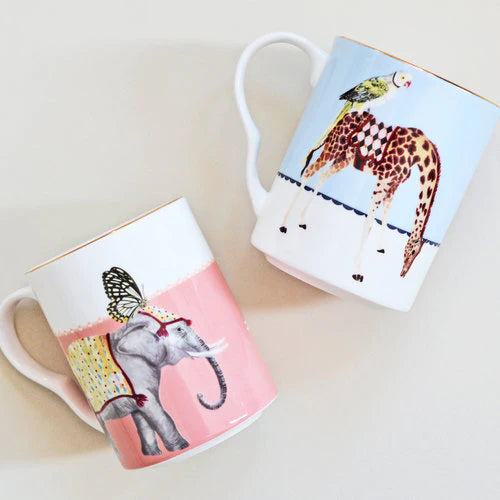 Set of 2 Carnival Elephant And Giraffe Mugs