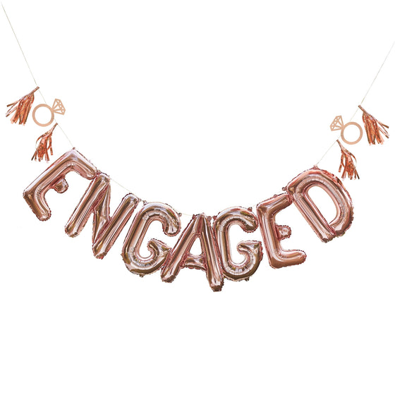 Engagement Balloon Bunting - 'Engaged' with Tassels & Rings [Rose Gold]