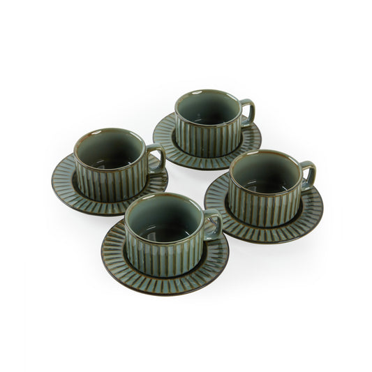 Set of 4 'Claudio' Teacup & Saucer [Dark Sage]