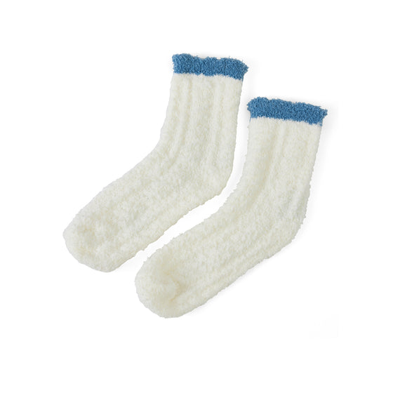White and Blue Ribbed Cozy Slipper Socks