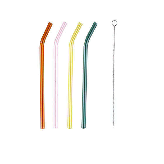 5 Pc Multicolour Glass Straw Set
