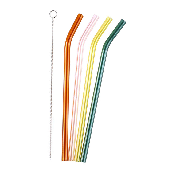 5 Pc Multicolour Glass Straw Set