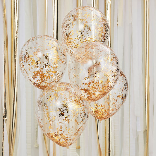 5 Gold Foil Confetti-Filled Balloons