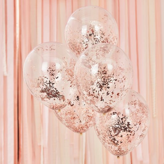 5 Rose Gold Foil Confetti-Filled Balloons