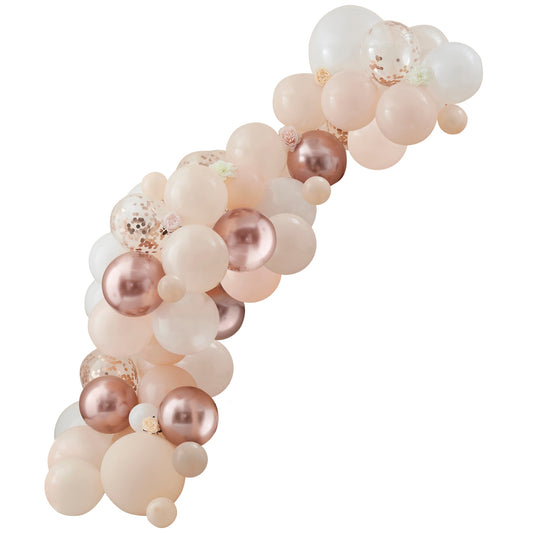 Balloon Arch [ Peach, White & Rose Gold Confetti]