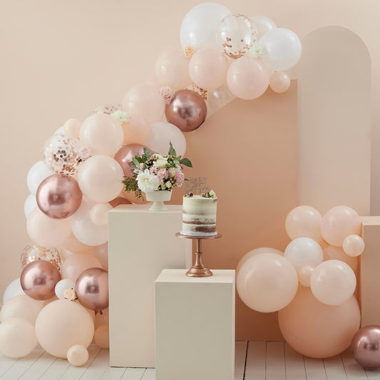 Balloon Arch [ Peach, White & Rose Gold Confetti]