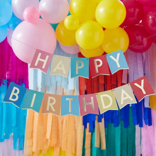 'Happy Birthday' Multi-Coloured Bunting [Gold Foiled]