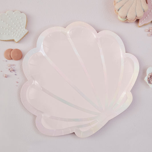 'Shell-Shaped' 8 x Paper Plates [Iridescent Pink]