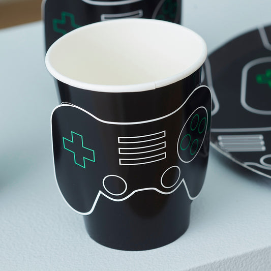 Pop-Out 'Gaming' 8 x Eco Paper Cups [Black]