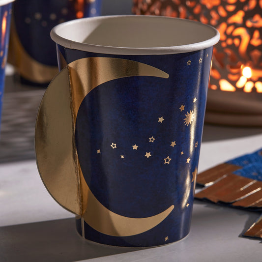 Eid Pop-Out Moon 8 x Paper Cup [Navy & Gold]