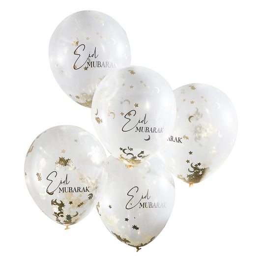 5 'Eid Mubarak' Confetti Balloon Bundle [Gold]