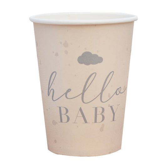 'Hello Baby' 8 x Eco Paper Cups [Speckle, Cream & Grey]