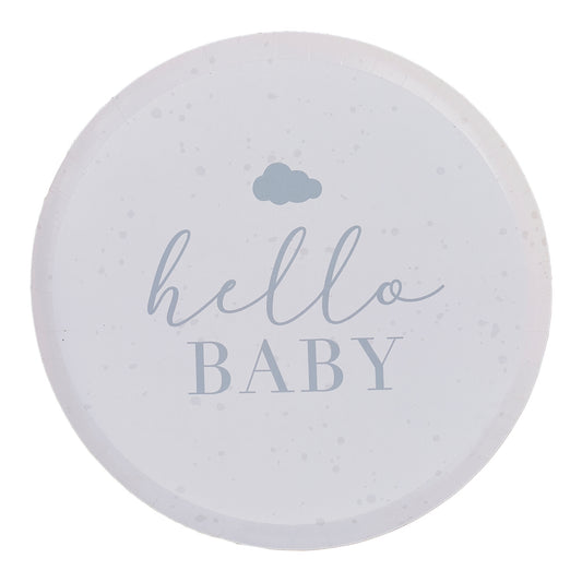 'Hello Baby' 8 x Eco Paper Plates [Speckle, Cream & Grey]