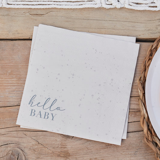 'Hello Baby' 16 x Eco Napkins [Speckle, Cream & Grey]