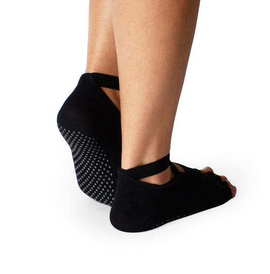 Black Toeless Yoga Socks with Grip