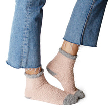  Peach and Grey Cozy Slipper Socks
