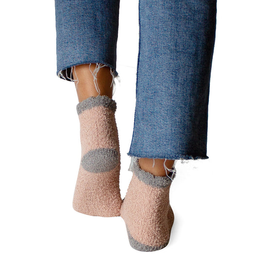 Peach and Grey Cozy Slipper Socks