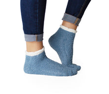  Blue and White Ribbed Cozy Slipper Socks