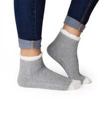  Grey and White Ribbed Cozy Slipper Socks