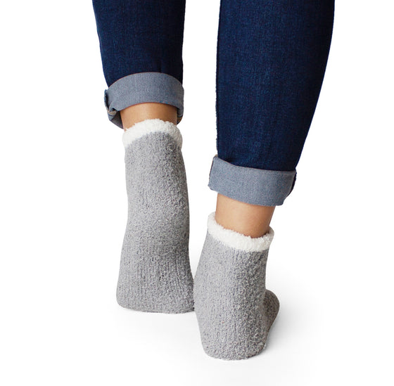 Grey and White Ribbed Cozy Slipper Socks