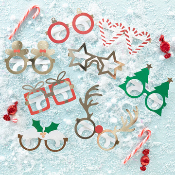 Novelty Christmas Fun Paper Glasses, Set Of 8