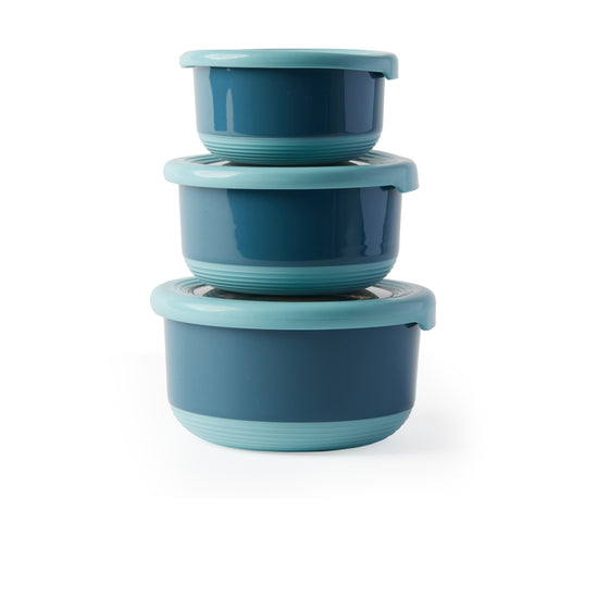 3 x Stacking Blue Metal Containers [S] [M] [L]