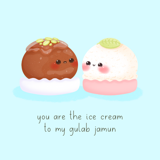 Food Couples Greeting Card - Gulab Jamun & Ice Cream