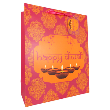 Happy Diwali Pink Gift Bag - Pink & Orange