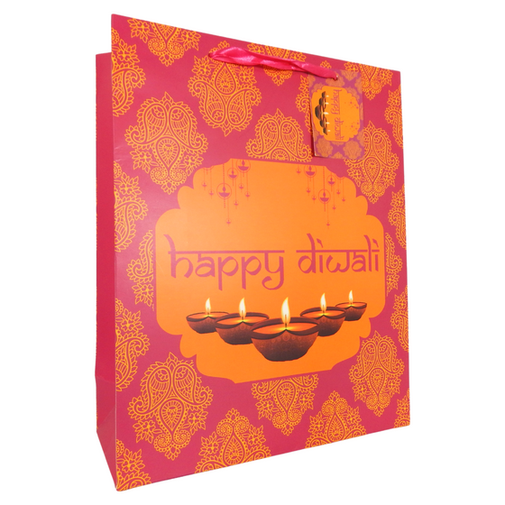 Happy Diwali Pink Gift Bag - Pink & Orange