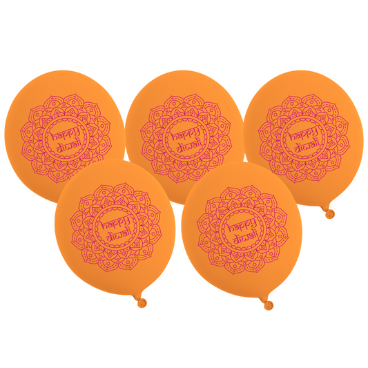 Happy Diwali Party Balloons (5pk) - Orange