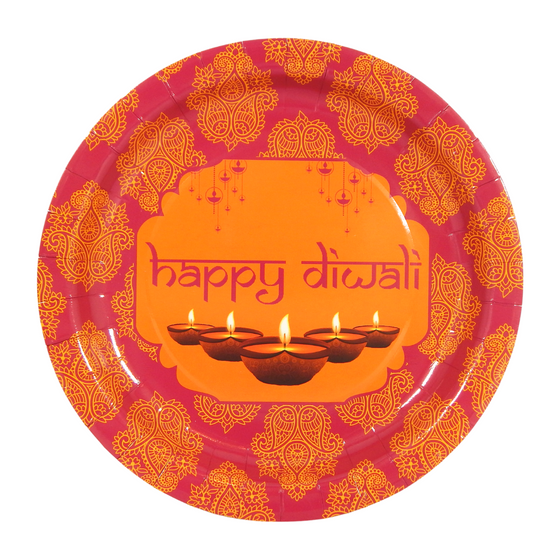 Happy Diwali Pink Party Plates (10pk) - Pink & Orange